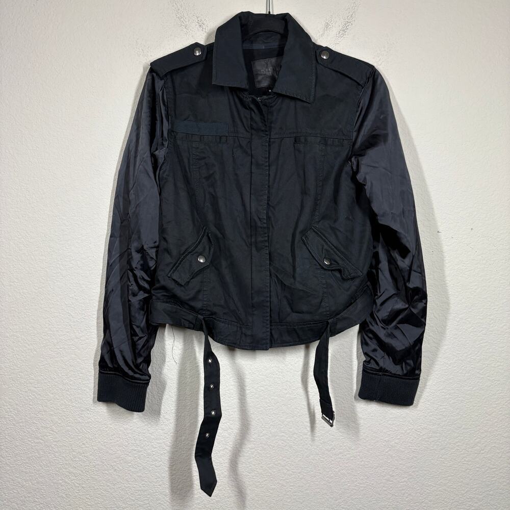 Paige Medium Sheryl Bomber Moto Jacket Black Full Zip Cotton Tencel Blend Pocket - Picture 3 of 11